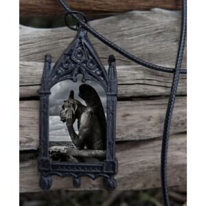 Thinking Gargoyle Stormy Night Pendant Winged Stone Sculpture Jewelry